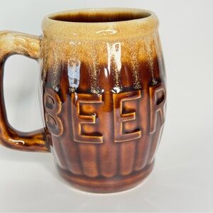 Vintage Beer Barrel Mug Ceramic Pottery Drip Glaze Korea